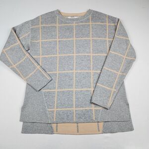 Ost Windowpane Pull-Over Sweater Womens XS Gray/Tan Cotton Blend Stretch Casual